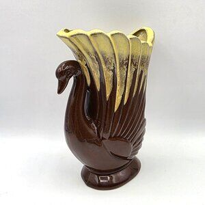 Vintage Swan Vase Mid Century Art Deco Brown Yellow Drip Japan Unique Rare 6"